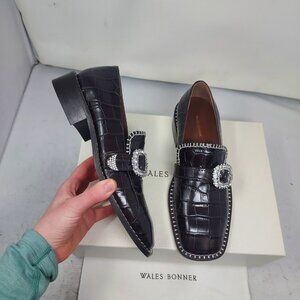 Wales Bonner Brown Black WOMENS Crystal Buckle Croc Loafer